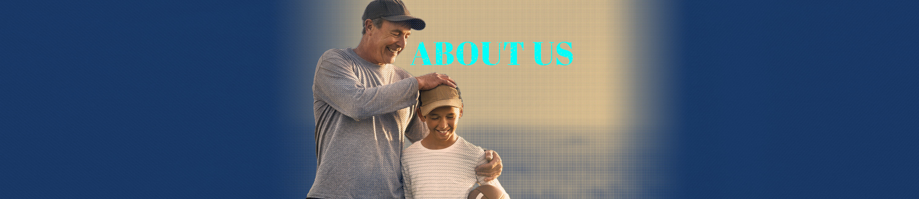 Mom holding her son in a field while her son is laughing and tugging on his farmer hat. This rural family banks with Fidelity Bank & Trust. Words on image say About Us