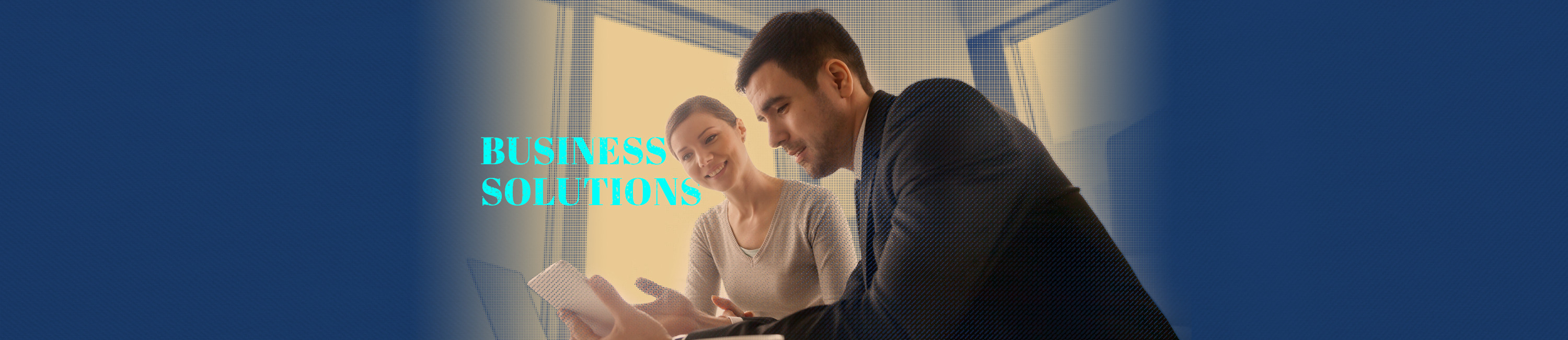 people working together on their business solutions with assistance from Fidelity Bank & Trust. Words on photo say Business Solutions